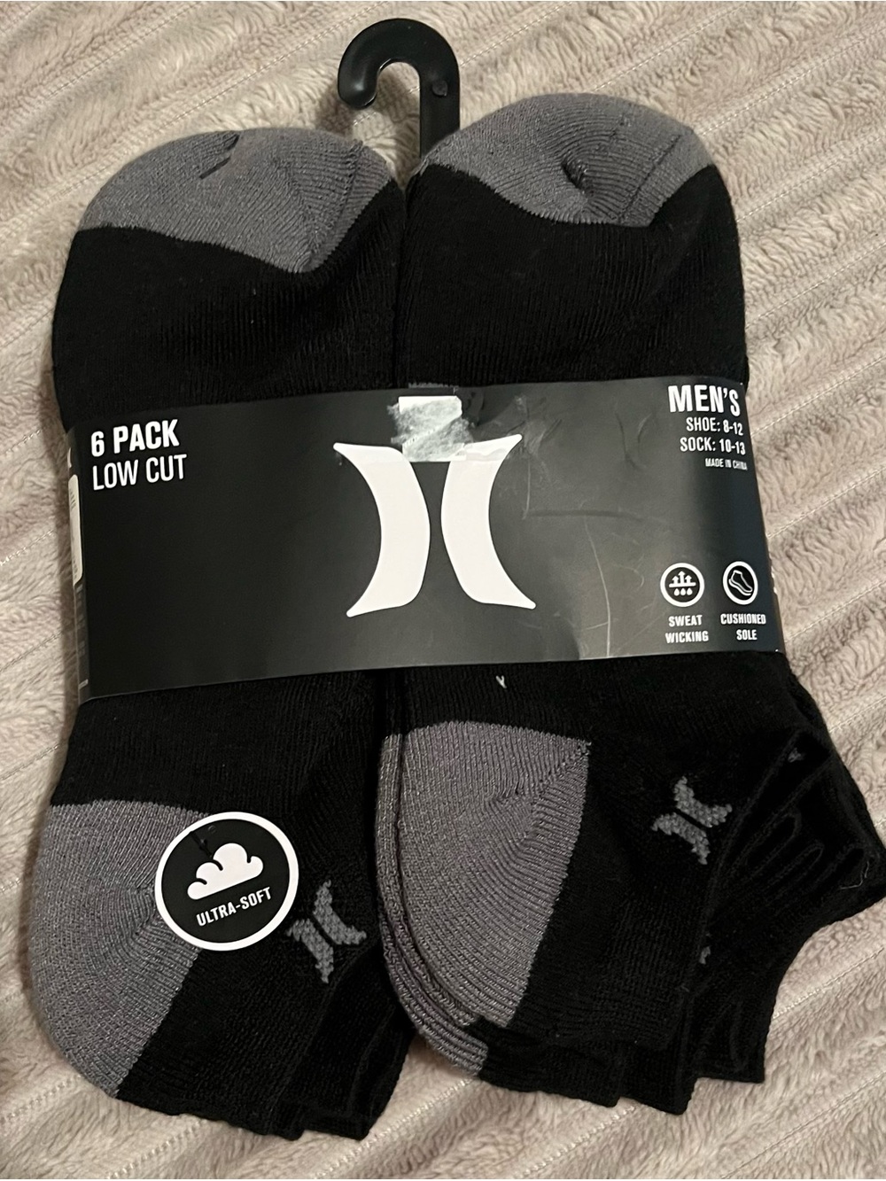 Hurley Men's Low Cut Athletic Socks - Black & Gray